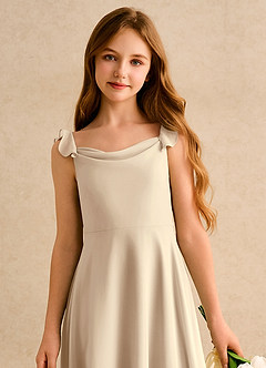 Azazie Puppy Girls Formal Flower Girl Dresses Champagne A-Line Pleated Chiffon Dress image6