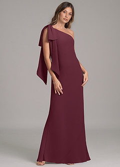Azazie Capri Bridesmaid Dresses Cabernet A-Line One Shoulder Chiffon Dress image4