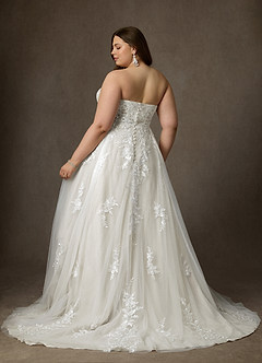 Azazie Keri Trouwjurken Jurk van Kant met Baljurk Strapless Diamant Wit image2