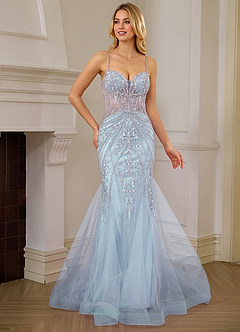Josepheas Light Blue Beading Tulle Mermaid Corset Prom Dress image7