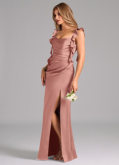 Azazie Jessamine Bridesmaid Dresses Rosette A-Line Corset Stretch Satin Dress image5