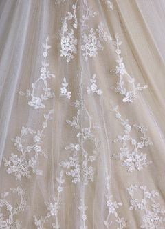 Azazie Devi Wedding Dresses Diamond White Champagne A-Line V-Neck Lace Tulle Dress image13