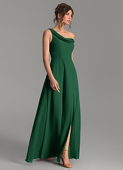 Azazie Thea Jurken voor bruidsmeisjes Jurk van Chiffon met A-lijn One-shoulder Donkergroen image3