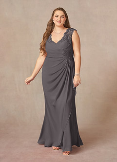 Azazie Gladys Mother of the Bride Dresses Steel Grey A-Line Queen Anne Lace Chiffon Dress image9