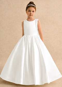 Azazie Trinity Flower Girl Dresses Ivory Ball-Gown Bow Matte Satin Dress image6