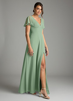 Azazie Kimber Bridesmaid Dresses Matcha A-Line Flounce Sleeve Chiffon Dress image6
