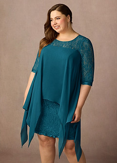 Azazie Flo Mother of the Bride Dresses Ink Blue A-Line Lace Chiffon Dress image11