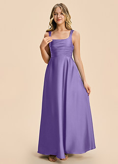 Azazie Azaria Junior Tahiti A-Line Pleated Stretch Satin Dress image6