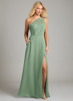 Azazie Phaedra Bridesmaid Dresses Matcha A-Line One Shoulder Chiffon Dress image9
