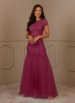 Azazie Laurie Mother of the Bride Dresses Mulberry Mermaid Scoop Sequins Tulle Dress image4