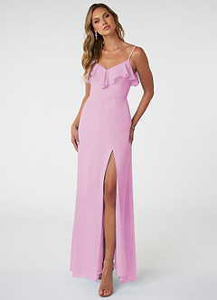 Azazie Natalia Bridesmaid Dresses Candy Pink A-Line Chiffon Dress image1