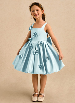 Azazie Lillian Flower Girl Dresses Sea Glass Ball-Gown Pleated Matte Satin Dress image1