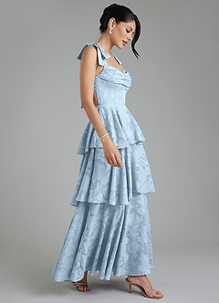 Azazie Jude At-home Try On Dresses Sky Blue A-Line Sweetheart Neckline Floral Burnout Dress image8