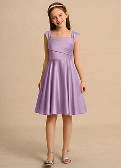 Azazie Budle Girls Formal Flower Girl Dresses Wisteria A-Line Pleated Matte Satin Dress image4