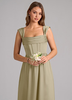 Azazie Hattie Bridesmaid Dresses Moss Green A-Line Corset Stretch Satin Dress image6