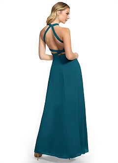 Azazie Clarice Bridesmaid Dresses Ink Blue A-Line Halter Chiffon Dress image4