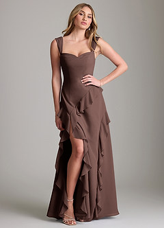 Azazie Sloane Robes de demoiselle d'honneur Robe Trapèze en Mousseline de soie Encolure en Forme de Cœur Ganache image3