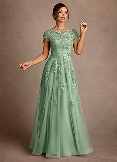 Azazie Jalinda Mother of the Bride Dresses Matcha A-Line Lace Chiffon Dress image3