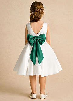 Azazie Sosie Flower Girl Dresses Ivory Emerald A-Line Pleated Matte Satin Dress image1