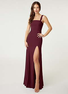 Azazie Alara Jurken voor bruidsmeisjes Jurk van Rek chiffon met Kolom Zijsplit Cabernet image4