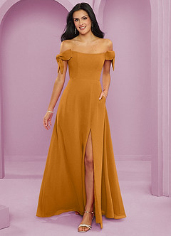 Barbie ♥ Azazie Bridesmaid Dresses Butterscotch A-Line Off the Shoulder Chiffon Convertible Dress image1