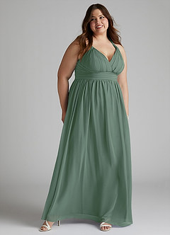 Azazie Ashia At-home Try On Dresses Eucalyptus A-Line Pleated Chiffon Dress image9