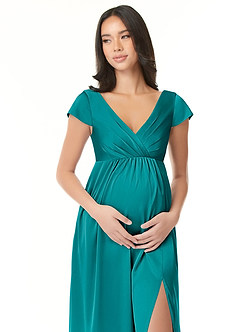 Azazie Allessia Maternity Bridesmaid Dresses A-Line Pleated Stretch Satin Floor-Length Dress image5