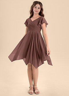 Azazie Janeaurelia Junior Abito A-Line in Chiffon Plissettato Espresso image4