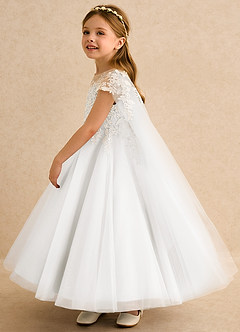 Azazie Dandelion Flower Girl Dresses Ivory Ball-Gown Lace Dress image6