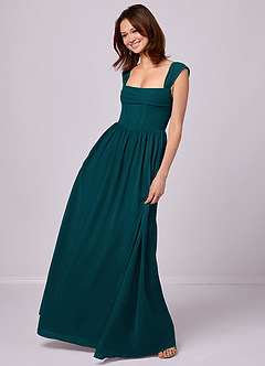 Barbie ♥ Azazie Bridesmaid Dresses Pine A-Line Corset Chiffon Dress image2