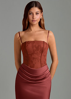 Azazie Emilia Robes de demoiselle d'honneur Robe Sirène en Satin extensible Bustier Terracotta image6