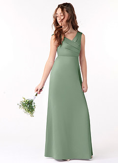 Azazie Sadia Junior Vestido de Matcha de Satén Elástico de Corte En A con Plisado image1