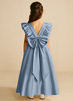 Azazie Piglette Flower Girl Dresses Dusty Blue A-Line Bow Matte Satin Dress image1