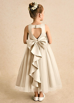 Azazie Solia Blumenmädchenkleider Ballkleid Schleifen Tüll Kleid Champagner image1