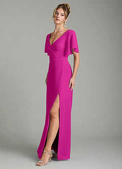 Azazie Ambrosia Bridesmaid Dresses Fuchsia A-Line Pleated Chiffon Dress image4