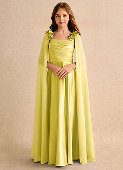 Azazie Rosita Girls Formal 플라워 걸 드레스 에이라인 플리츠 매트 새틴 플로어 기장 드레스 image5