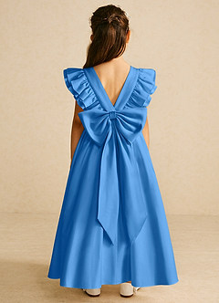 Azazie Piglette Flower Girl Dresses Blue Jay A-Line Bow Matte Satin Dress image1
