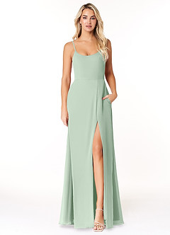 Azazie Moira Brautjungfernkleider A-Linie Schaufel Chiffon Kleid Agave image1