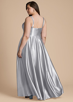 Azazie Shaude Bridesmaid Dresses Silver A-Line Pleated Metallic Satin Dress image9