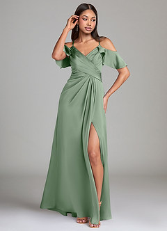 Azazie Dakota Bridesmaid Dresses Matcha A-Line Off the Shoulder Stretch Satin Dress image4