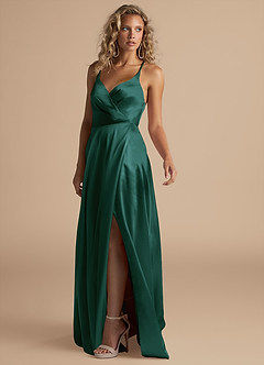 Azazie Davis Brautjungfernkleider A-Linie Plissee Metallischer Satin Kleid Kiefer image5