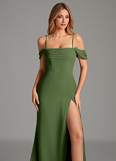 Azazie Riley Robes de demoiselle d'honneur Robe Fourreau Convertible en Mousseline de soie Épaule décolletée Olive image8