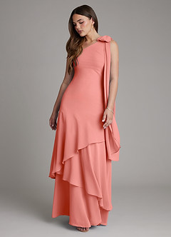 Azazie Monique Robes de demoiselle d'honneur Robe Trapèze en Mousseline de soie Une épaule Rose Saumon image6