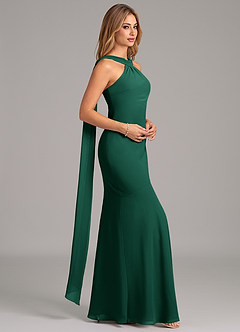 Azazie Kinsley 신부 들러리 드레스 인어 주름진 쉬폰 바닥 길이 드레스 image6