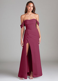 Azazie Amyra Bridesmaid Dresses Mulberry Sheath Off the Shoulder Chiffon Convertible Dress image1