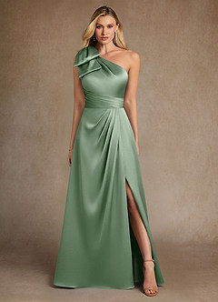 Azazie Easton Mother of the Bride Dresses Matcha A-Line One Shoulder Stretch Satin Dress image1