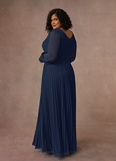 Azazie Zina Mère de la mariée Robes Robe Trapèze en Mousseline de soie Plissée Bleu Marine Foncé image10
