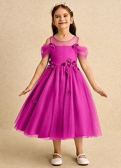 Azazie Juni Flower Girl Dresses Fuchsia Ball-Gown Pleated Tulle Dress image4