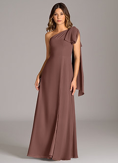 Azazie Tella Bridesmaid Dresses Espresso A-Line One Shoulder Chiffon Dress image2