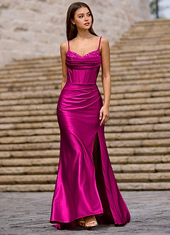 Glow Reste Sig Silkesliknande satinbalklänning image4